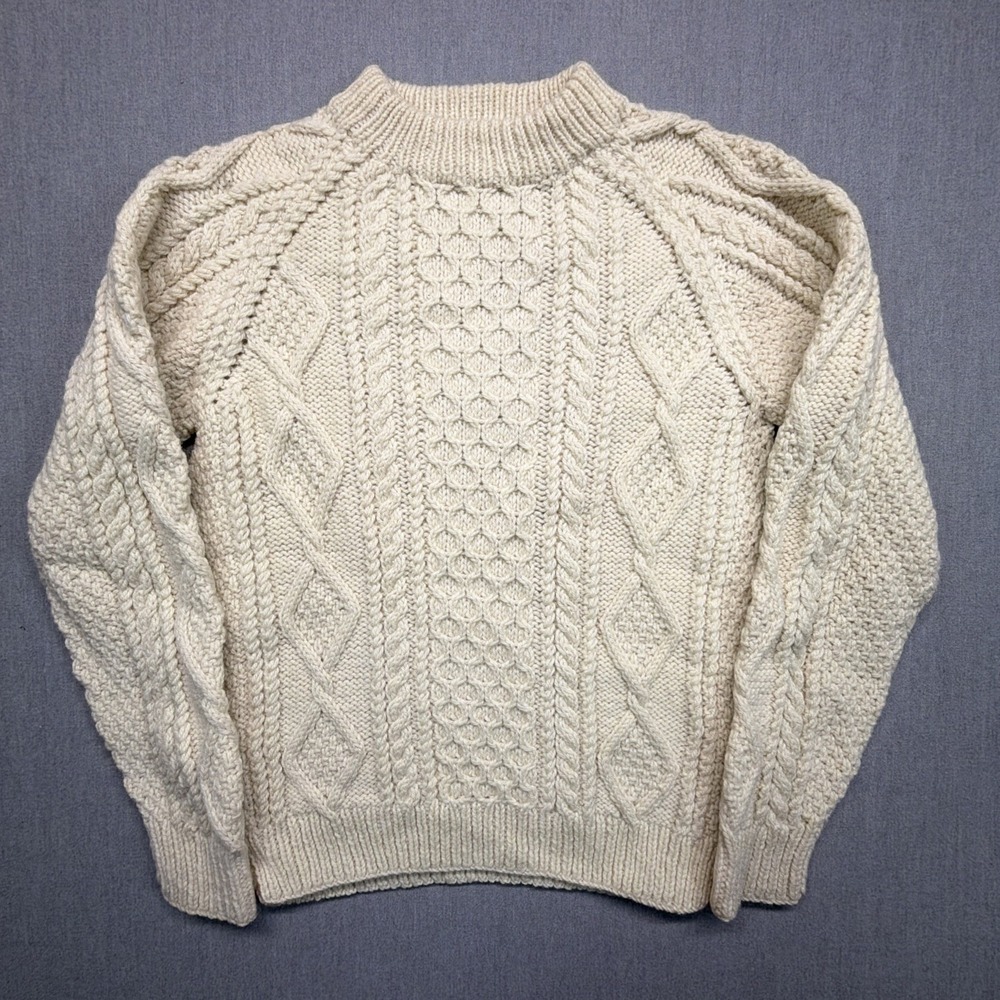Vintage 90s Hand Cable‎ Hand Knit Aran Fisherman Sweater Mens Small